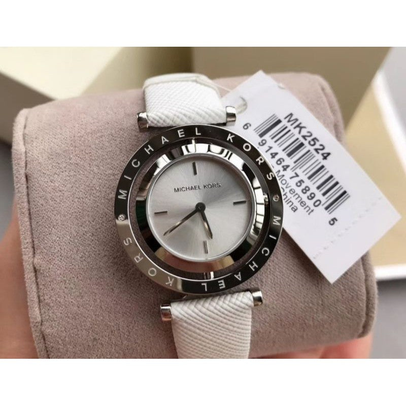 Michael Kors Averi Silver Dial White Leather Strap Watch for Women - MK2524 Buy Now By Michael Kors