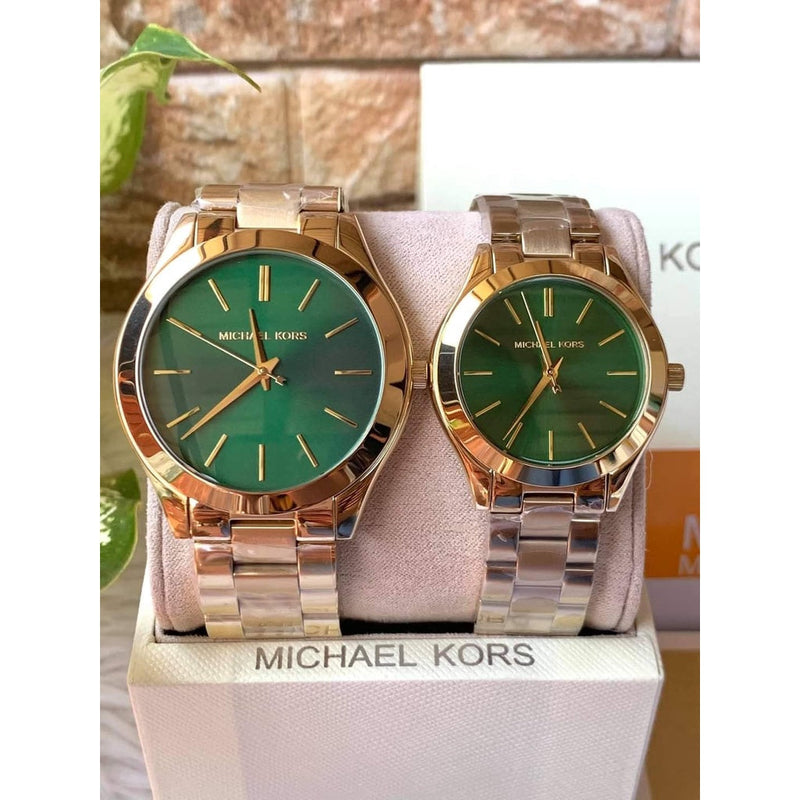 Michael Kors Slim Runway Green Dial Gold Steel Strap Watch for Women - MK3435 Buy Now By Michael Kors