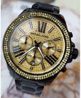 Michael Kors Wren Chronograph Gold Dial Black Steel Strap Watch for Women - MK5961 Buy Now By Michael Kors