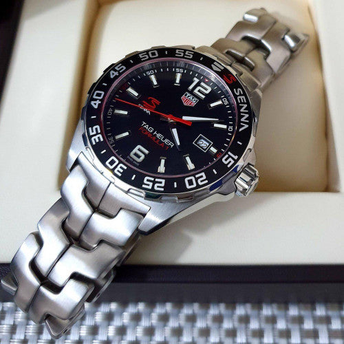Shop Tag Heuer Formula 1 Senna Limited Edition Black Dial Silver Steel Strap Watch for Men - WAZ1012.BA0883 in USA
