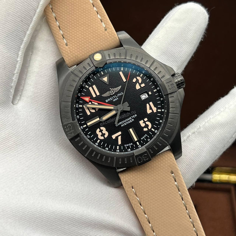 Shop Breitling Avenger Automatic GMT 45 Black Dial Brown Nylon Strap Watch for Men - V32395101B1X1 in USA