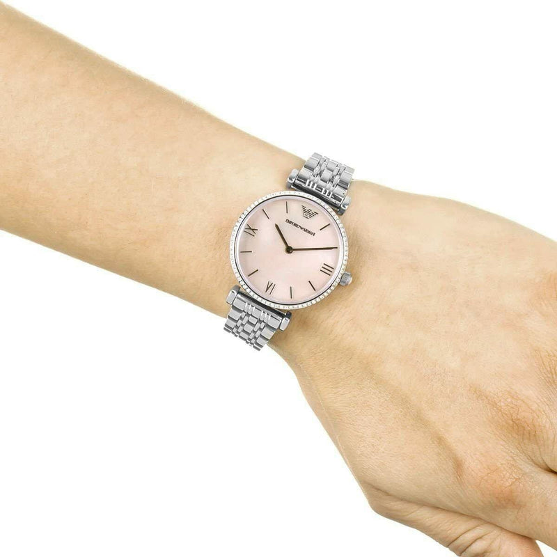 Emporio Armani Gianni T Bar Pink Mother of Pearl Dial Silver Steel Strap Watch For Women - AR1779 Buy Now By Emporio Armani