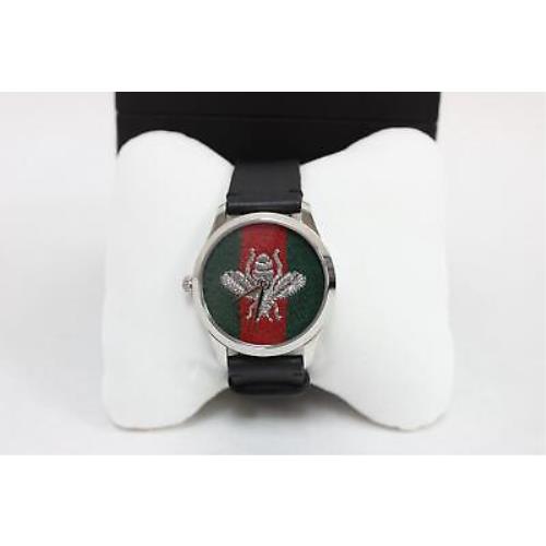 Shop Gucci G Timeless Quartz Green & Red Dial Black Leather Strap Watch For Men - YA1264149 in USA