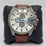 Shop Diesel Mega Chief White Dial Brown Leather Strap Watch For Men - DZ4280 in USA