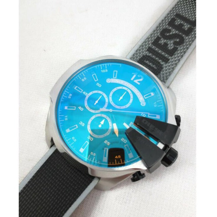 Diesel Mega Chief Chronograph Black Dial Grey Nylon Strap Watch For Men - DZ4523