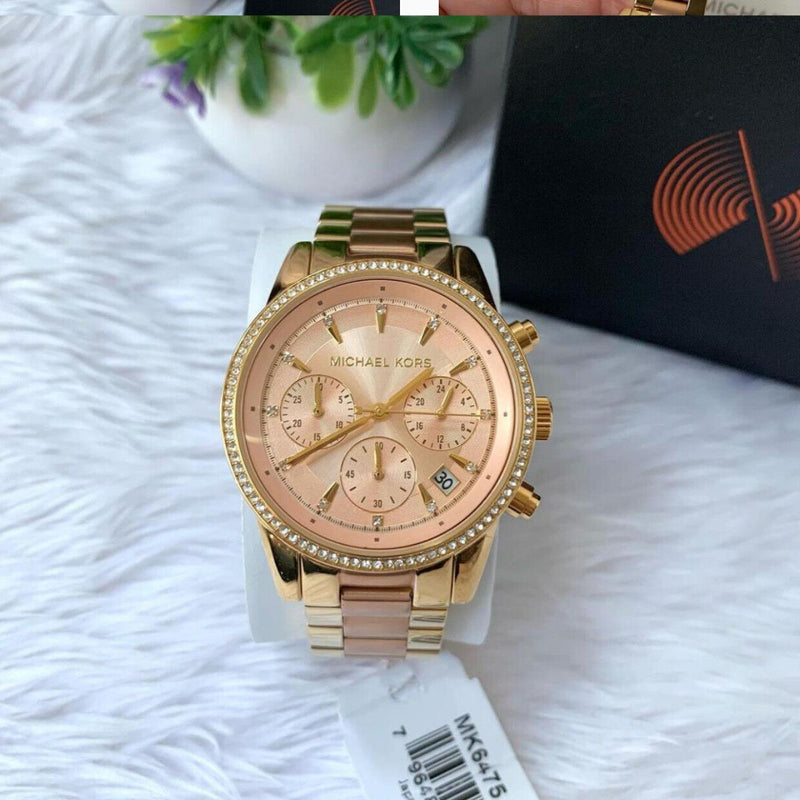 Michael Kors Ritz Chronograph Rose Dial Two Tone Steel Strap Watch for Women - MK6475 Buy Now By Michael Kors