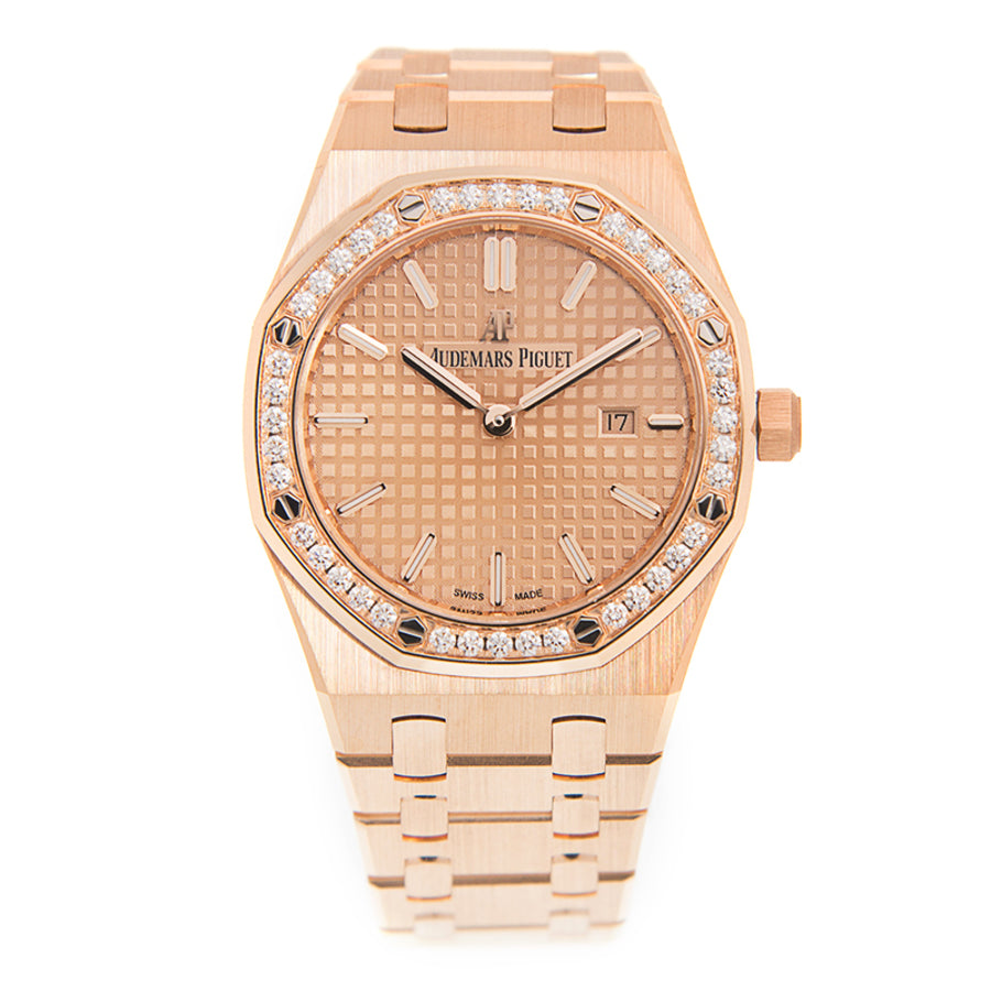 Audemars Piguet Royal Oak Quartz Diamonds Rose Gold Dial Rose Gold Steel Strap Watch for Women - 67651OR.ZZ.1261OR.03