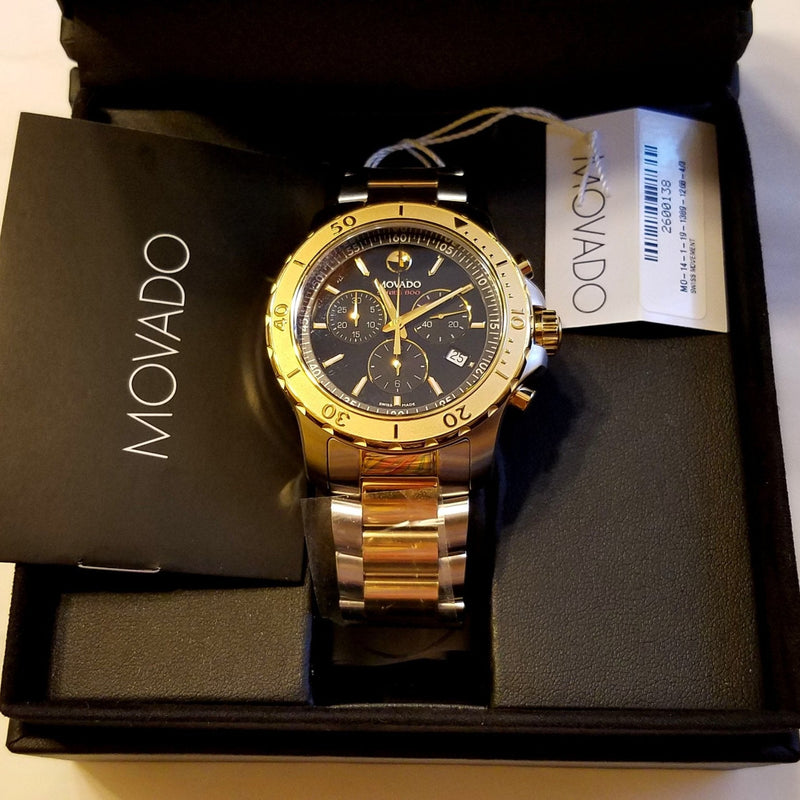 Movado Series 800 Chronograph Black Dial Two Tone Steel Strap Watch For Men - 2600138 Buy Now By Movado
