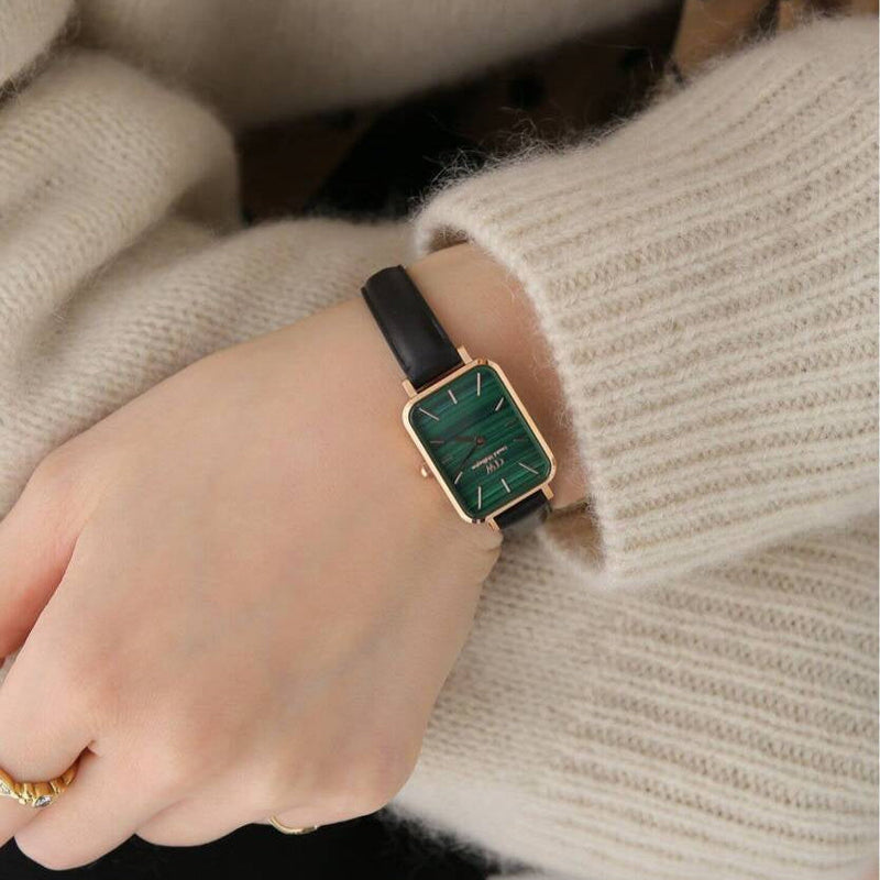 Daniel Wellington Quadro Pressed Sheffield Green Dial Black Leather Strap Watch For Women - DW00100439 Buy Now By Daniel Wellington