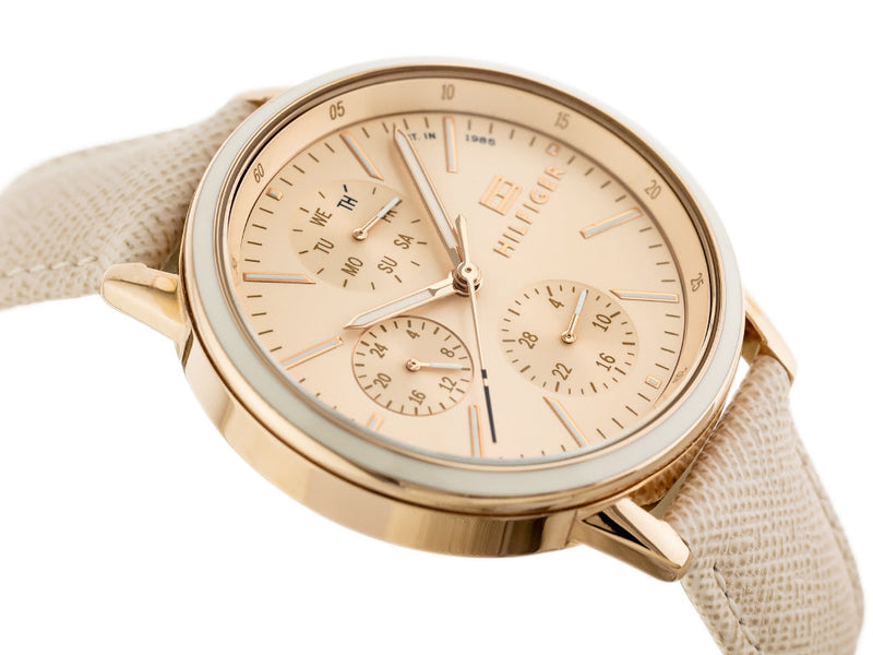 Shop Tommy Hilfiger Carly Cream Dial Cream Leather Strap Watch for Women -1781789 in USA