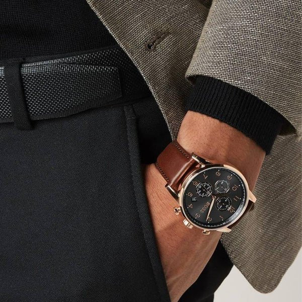 Hugo Boss Navigator Grey Dial Brown Leather Strap Watch for Men - 1513496 Buy Now By Hugo Boss