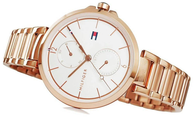 Shop Tommy Hilfiger Angela Quartz White Dial Rose Gold Steel Strap Watch for Women - 1782124 in USA