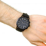 Emporio Armani Sportivo Chronograph Black Dial Black Leather Strap Watch For Men - AR2461