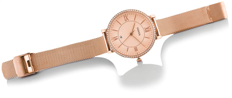 Fossil Jacqueline Quartz Rose Gold Dial Rose Gold Mesh Strap Watch for Women - ES4628 Buy Now By Fossil