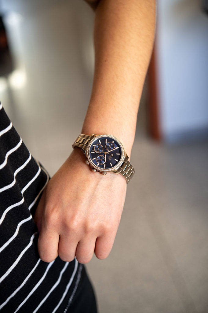 Hugo Boss Hera Blue Dial Gold Steel Strap Watch for Women - 1502566 Buy Now By Hugo Boss