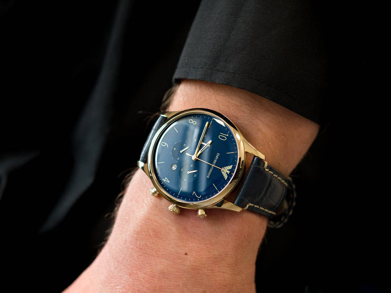 Emporio Armani Chronograph Midnight Blue Dial Blue Leather Strap Watch For Men - AR1862 Buy Now By Emporio Armani