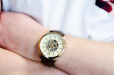 Fossil Flynn Mechanical Skeleton Beige Dial Brown Leather Strap Watch for Men - BQ2215 Buy Now By Fossil