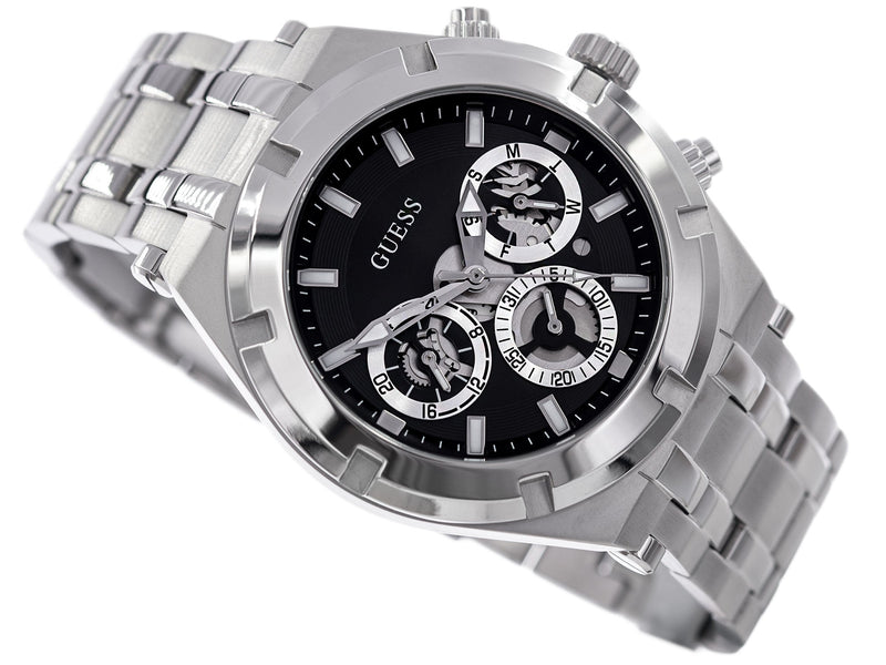 Shop Guess Continental Black Dial Silver Steel Strap Watch for Men - GW0260G1 in USA