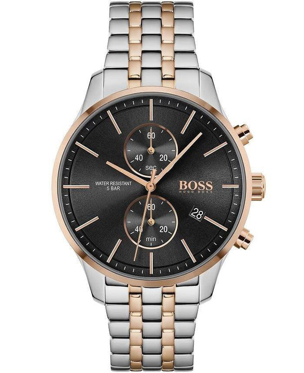 Shop Hugo Boss Associate Chronograph Black Dial Two Tone Steel Strap Watch for Men - 1513840 in USA