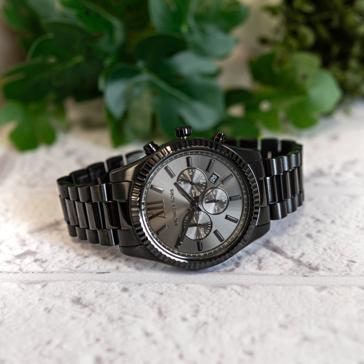 Michael Kors Lexington Chronograph Black Dial Black Steel Strap Watch for Men - MK9154