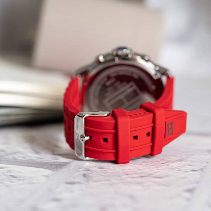Tommy Hilfiger Luca Chronograph Grey Dial Red Silicone Strap Watch For Men - 1710490 Buy Now By Tommy Hilfiger