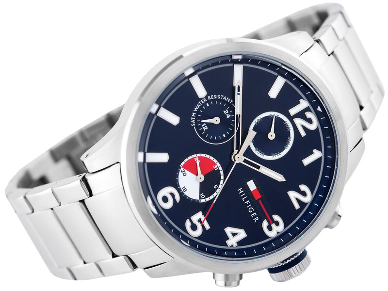 Shop Tommy Hilfiger Jackson Chronograph Blue Dial Silver Steel Strap Watch for Men - 1791242 in USA