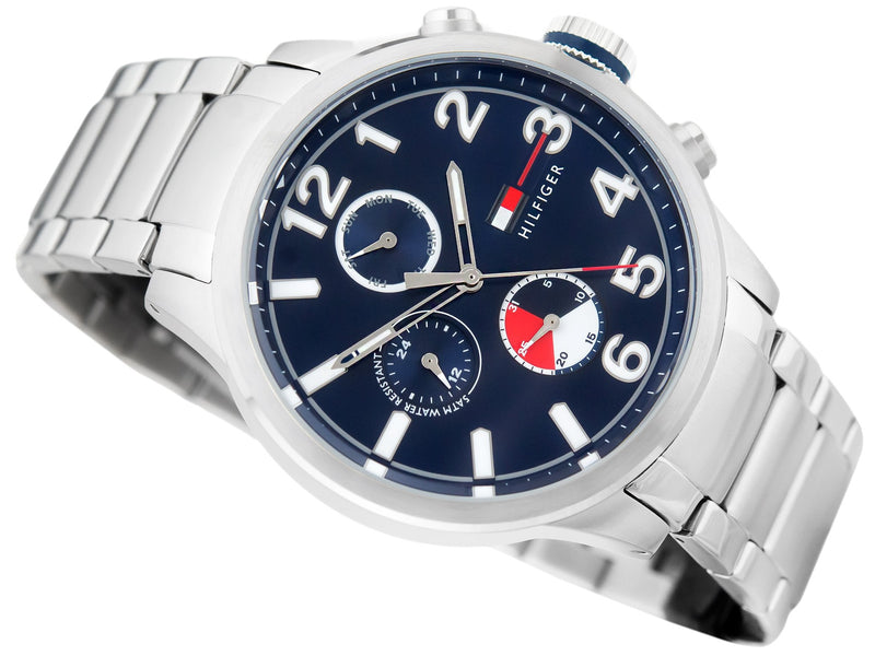 Shop Tommy Hilfiger Jackson Chronograph Blue Dial Silver Steel Strap Watch for Men - 1791242 in USA