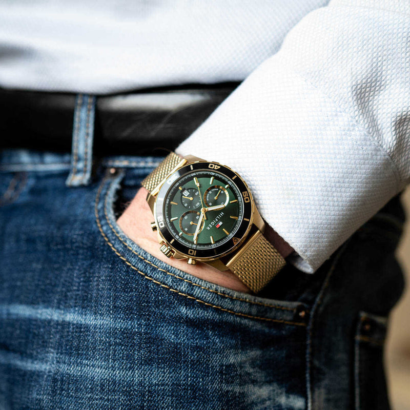 Tommy Hilfiger Jordan Chronograph Green Dial Gold Mesh Strap Watch For Men - 1792093 Buy Now By Tommy Hilfiger