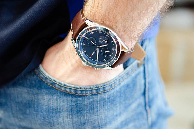 Tommy Hilfiger Parker Chronograph Blue Dial Brown Leather Strap Watch For Men - 1791837 Buy Now By Tommy Hilfiger
