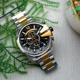 Diesel Mega Chief Chronograph Black Dial Two Tone Steel Strap Watch For Men - DZ4581