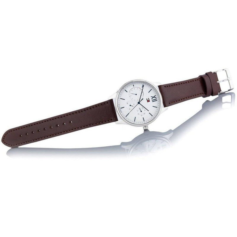 Shop Tommy Hilfiger Damon Quartz White Dial Brown Leather Strap Watch for Men - 1791418 in USA
