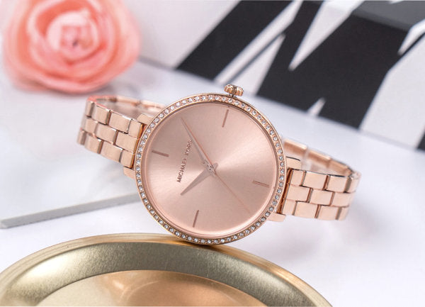 Michael Kors Charley Three-Hand Analog Rose Gold Dial Rose Gold Steel Strap Watch for Women - MK4400 Buy Now By Michael Kors