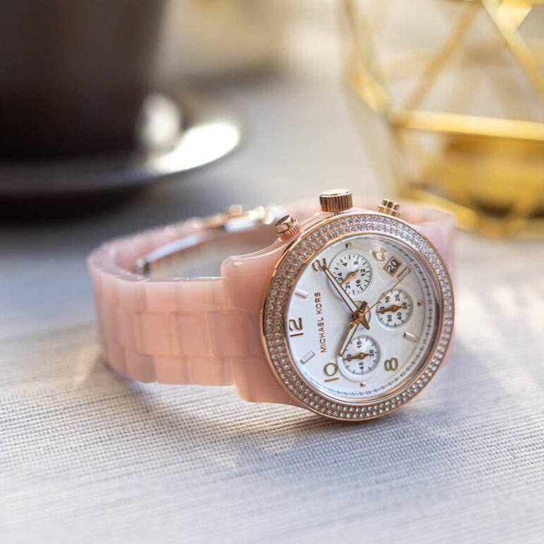 Michael Kors Runway Chronograph White Dial Pink Steel Strap Watch for Women - MK7424 Buy Now By Michael Kors