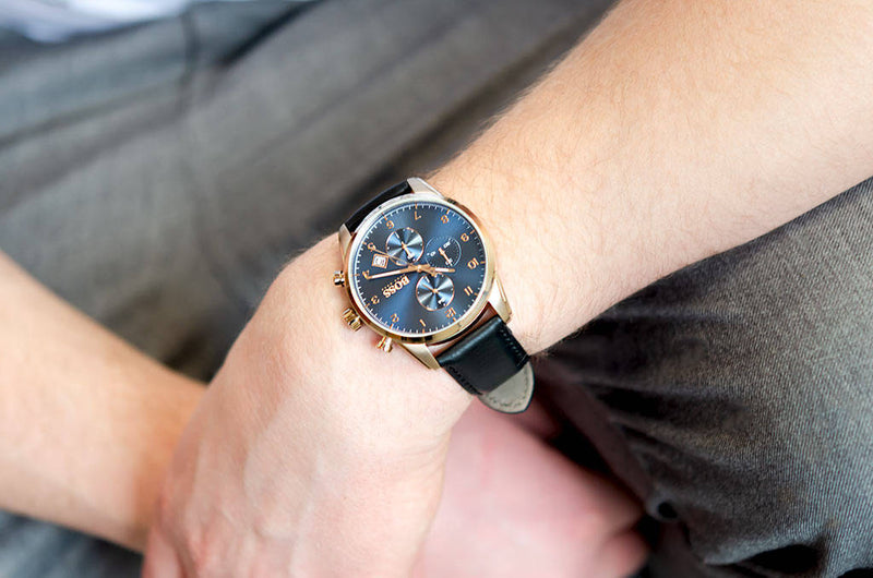 Hugo Boss Skymaster Chronograph Blue Dial Black Leather Strap Watch for Men - 1513783 Buy Now By Hugo Boss