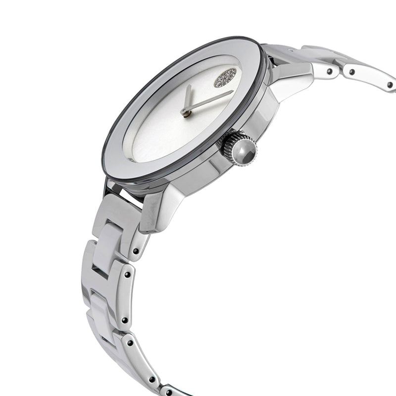 Shop Movado Bold Ceramic Silver Dial Silver Steel Strap Watch for Women - 3600638 in USA