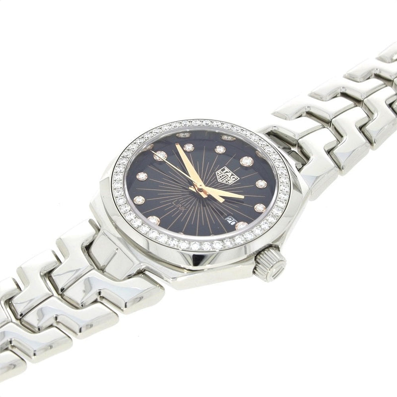 Shop Tag Heuer Link Quartz Diamonds Black Dial Silver Steel Strap Watch for Men - WBC131G.BA0649 in USA