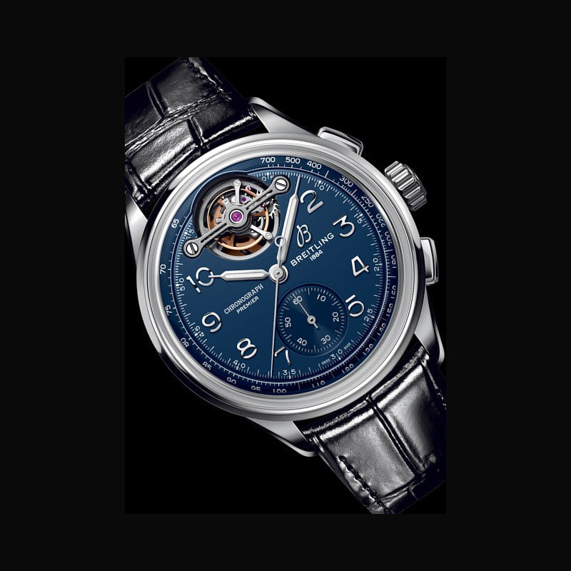 Breitling Premier B21 Chronograph Tourbillion 42 Willy Breitling Blue Dial Black Leather Strap Watch for Men - LB2120171C1P1