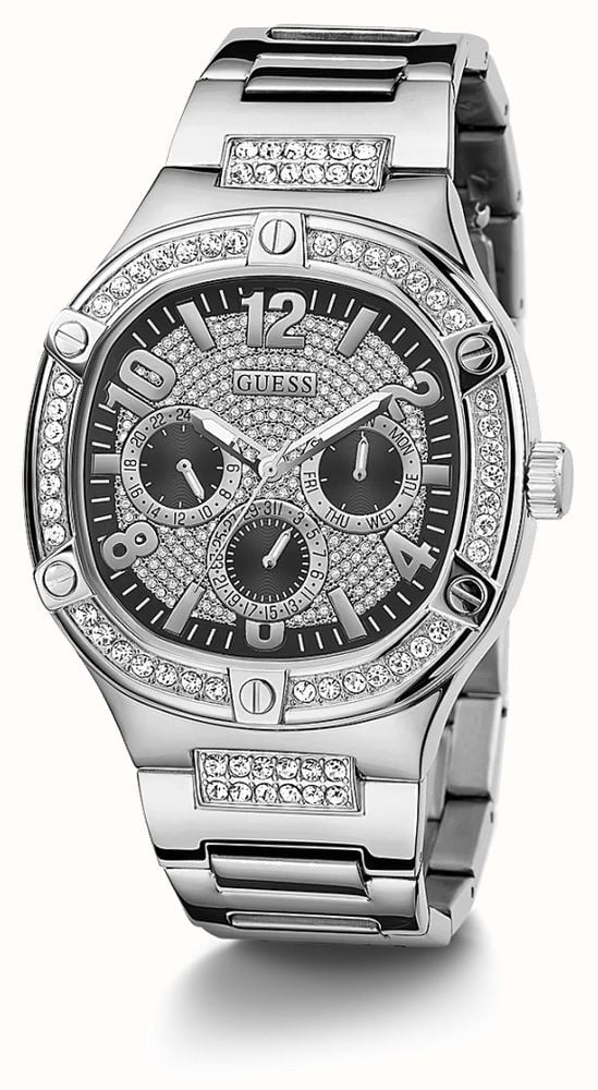 Guess Duke Glitz Black Dial Silver Steel Strap Watch For Men - GW0576G1 Buy Now By Guess
