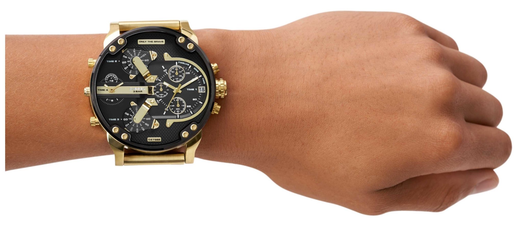 Diesel Mr Daddy 2.0 Chronograph Black Dial Gold Steel Strap Watch For Men - DZ7333