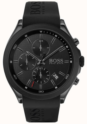 Hugo Boss Velocity Chronograph Black Dial Black Rubber Strap Watch for Men - 1513720