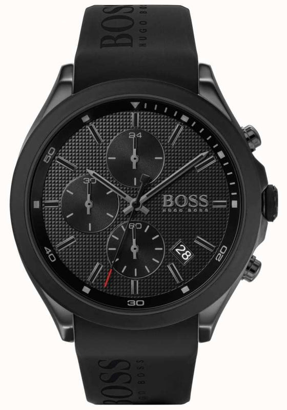 Hugo Boss Velocity Chronograph Black Dial Black Rubber Strap Watch for Men - 1513720