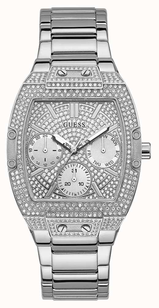Shop Guess Raven Diamonds Silver Dial Silver Steel Strap Watch for Women - GW0104L1 in USA