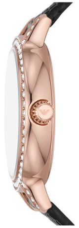 Emporio Armani Cleo Three-Hand Mother of Pearl Dial Black Leather Strap Watch For Women - AR11485 Buy Now By Emporio Armani