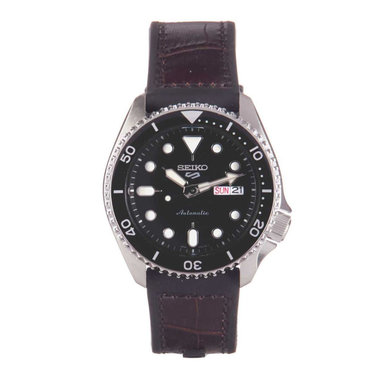 Shop Seiko 5 Sports SKX Automatic Black Dial Black Leather Strap Watch for Men - SRPD55K2 in USA