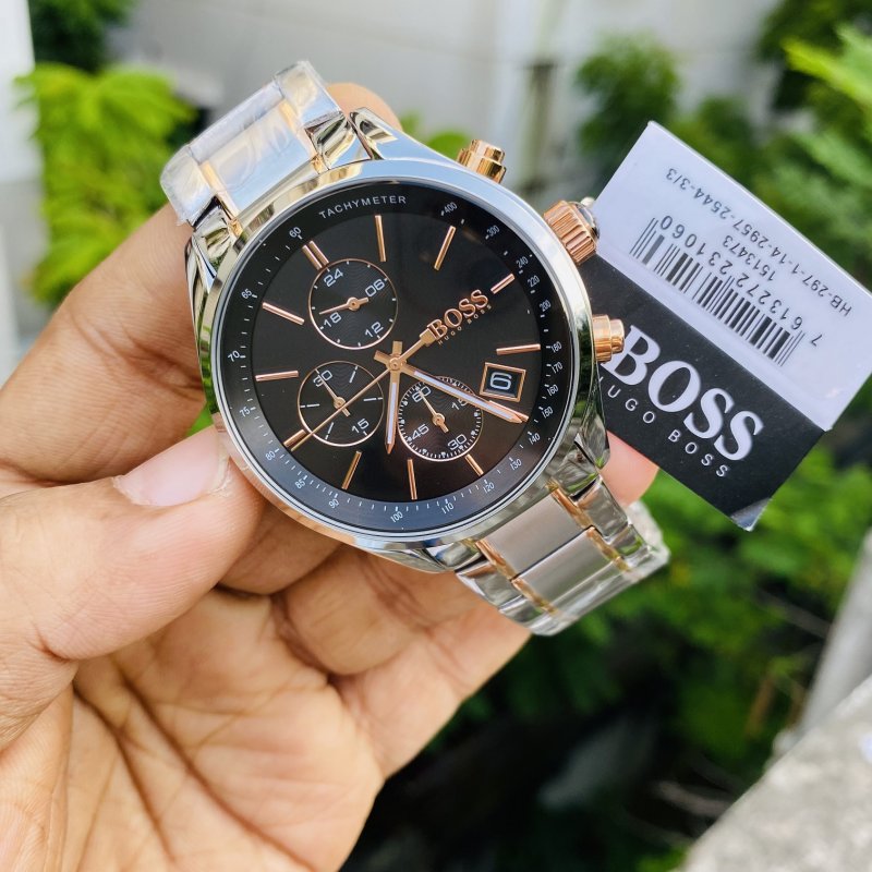 Shop Hugo Boss Grand Prix Black Dial Two Tone Steel Strap Watch for Men - 1513473 in USA