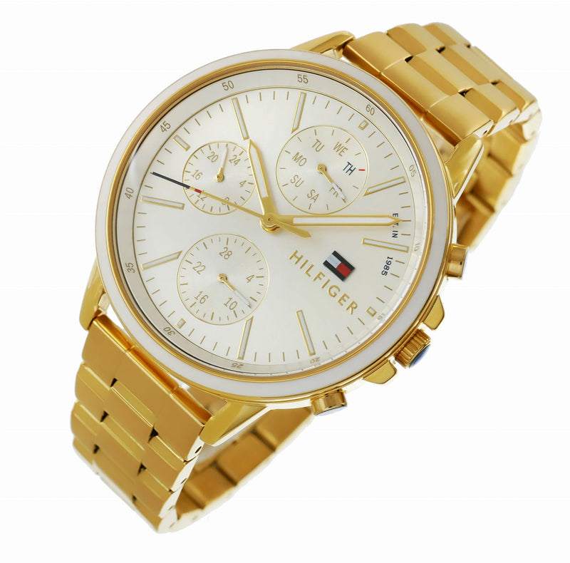 Shop Tommy Hilfiger Carly White Dial Gold Steel Strap Watch for Women - 1781786 in USA