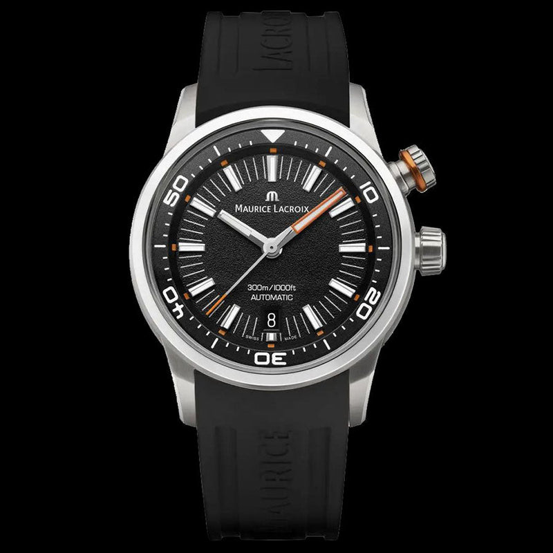 Maurice Lacroix Pontos S Diver Black Dial Orange Rubber Strap Watch For Men - PT6248-SS00L-330-J Buy Now By Maurice Lacroix