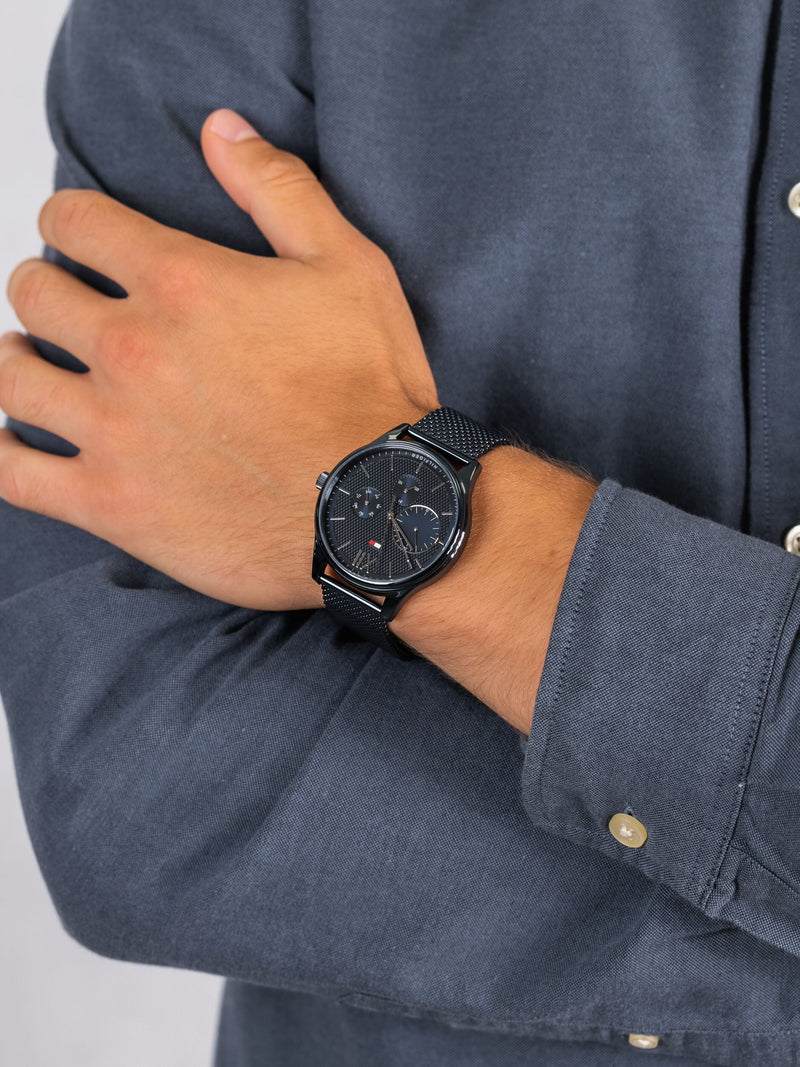 Shop Tommy Hilfiger Damon Quartz Blue Dial Blue Mesh Bracelet Watch for Men - 1791421 in USA