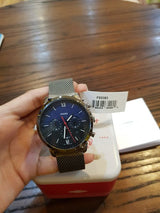 Fossil Neutra Chronograph Blue Dial Silver Mesh Bracelet Watch for Men - FS5383 Buy Now By Fossil