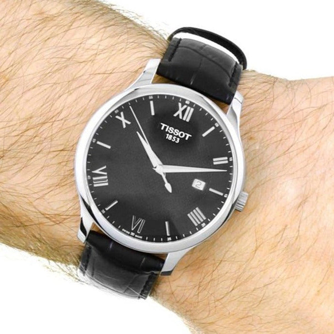 Tissot T Classic Tradition Black Dial Black Leather Strap Watch For Men - T063.610.16.057.00 Buy Now By Tissot